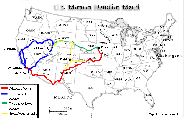 Map created by Brian Cole. Courtesy of the Mormon Battalion Association.